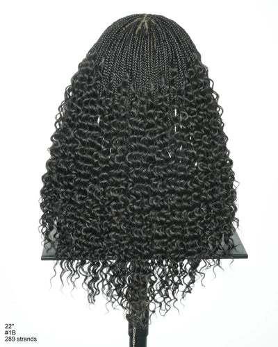 289 Strands Micro Box Pre Bleached Full Lace Braided Wig With Curly Ends (Synthetic Fiber)