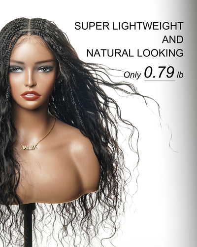 Michelle - Salon-Style Glueless Miracle Braided Wig Pre-Bleached Swiss HD Full Lace Boho Box Braids Bora Bora Human Hair Body Wave Curls