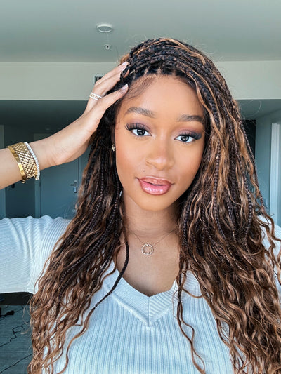 24" Swiss HD Full Lace Lightweight Human Hair Curls Boho Box Braided Wig