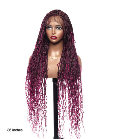 Triangle Base Full Lace Tangleless Human Hair Boho Curls Knotless Boho Box Braided Wig 36"（US only）