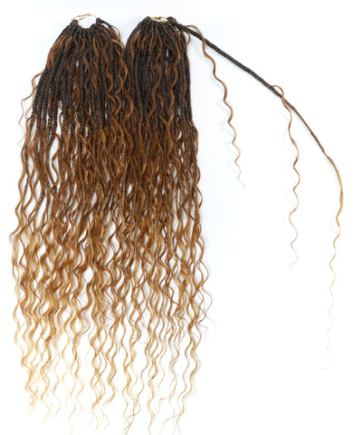24" Pre Looped Crochet Boho Box Braids With Deep Wave Human Hair Curls - 80 Strands/Pack