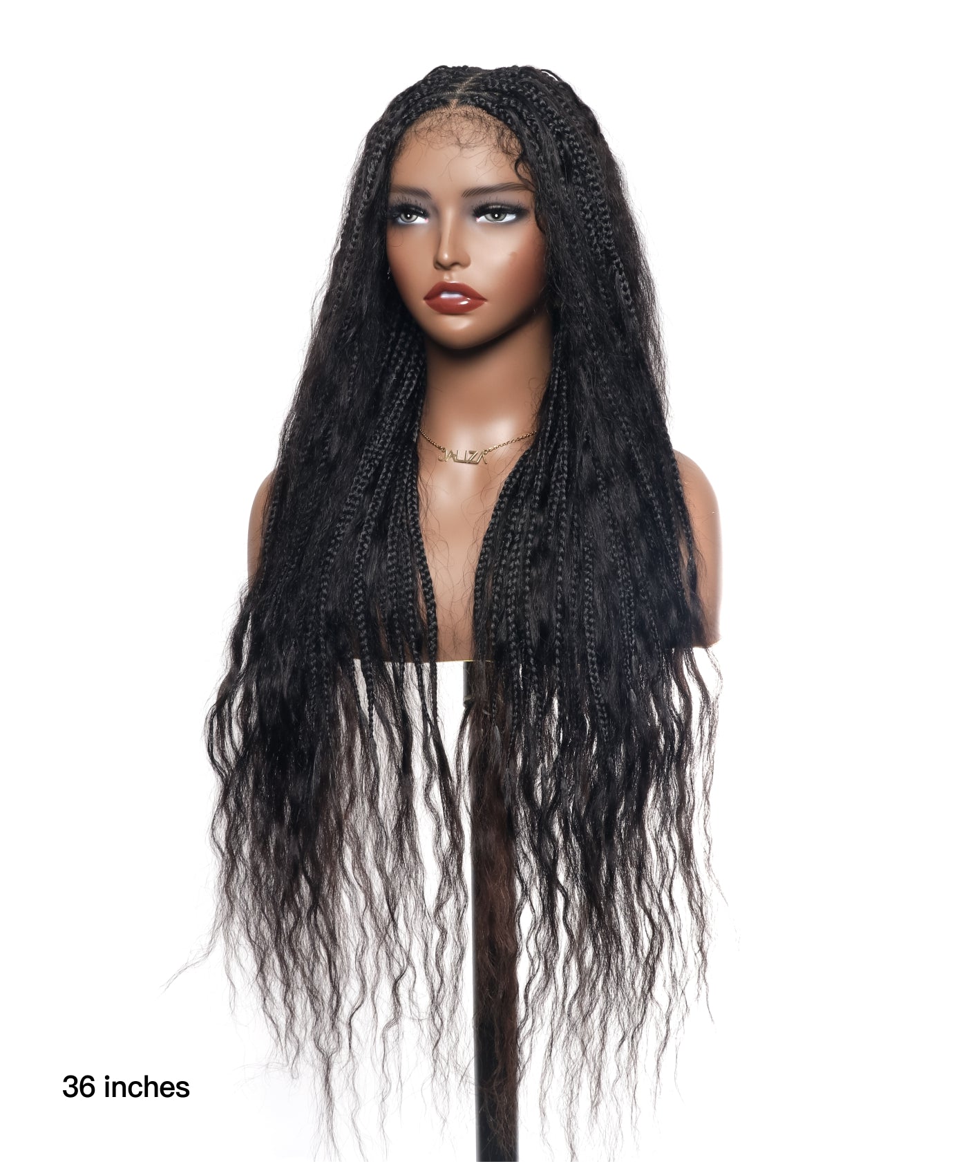 36" Wet & Wavy Human Hair Boho Curls HD Lace Tangleless Super High Density Knotless Boho Box Braided Wig