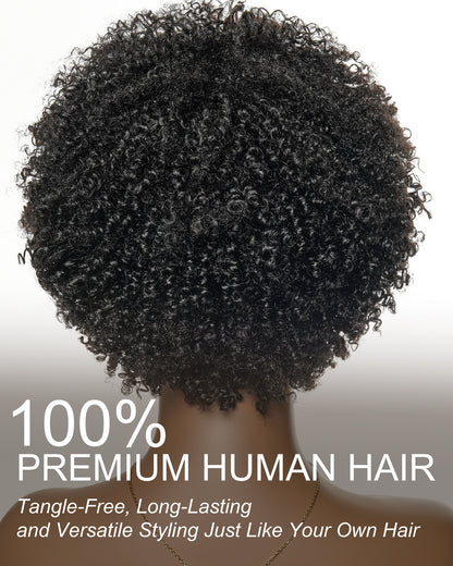 8" 250 Density Glueless 100% Virgin Human Hair Afro Curly Bob Wig