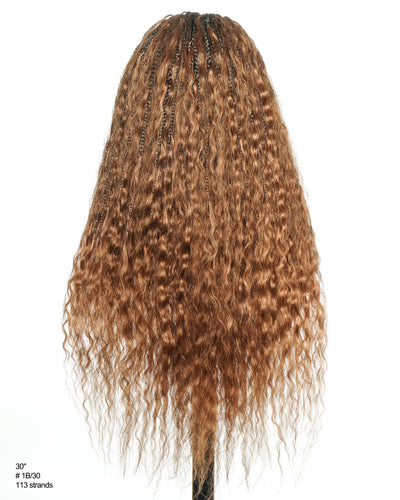 Avery - Fulani 2 Steps Pre Bleached Full lace Cornrow Human Hair Curls Boho Box Braided Wig