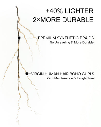 30" Pre Looped Human Hair Crochet Boho Braids 90 Strands (6 Boho Curls)