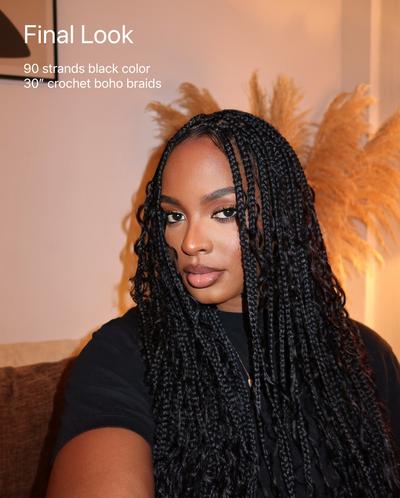 30" Pre Looped Human Hair Crochet Boho Braids 90 Strands/Pack (6 Boho Curls)