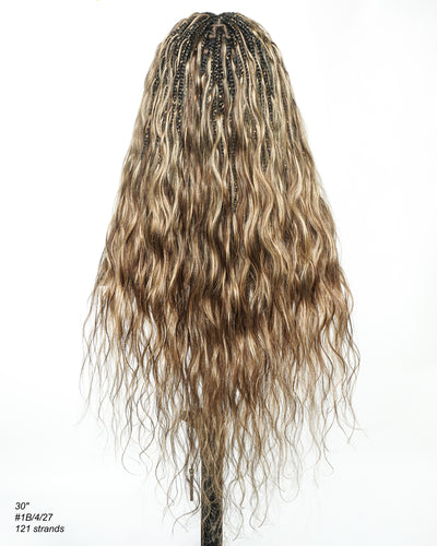 Michelle - Salon-Style Glueless Miracle Braided Wig Pre-Bleached Swiss HD Full Lace Boho Box Braids Bora Bora Human Hair Body Wave Curls