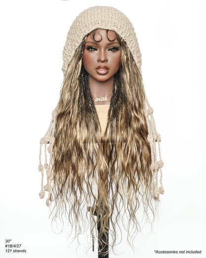 Michelle Luxury 30" 250 Density Pre Bleached Swiss HD Full Lace Bora Bora Boho Box Braided Wig With Human Hair Boho Curls