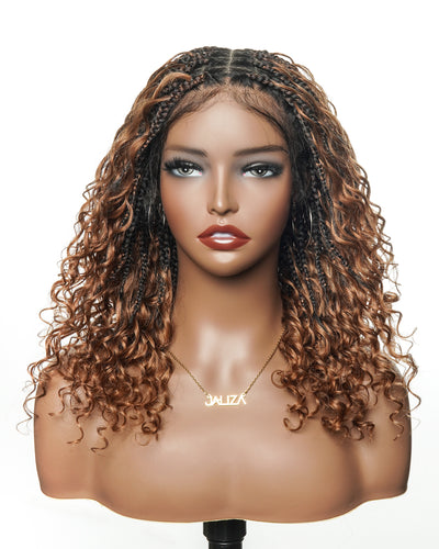 Custom Design Human Hair Deep Wave Boho Braided Wig - 121 Strands