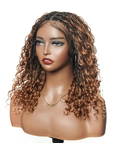 Custom Design Human Hair Deep Wave Boho Braided Wig - 121 Strands