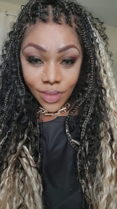 Diane's 36" Pre bleached Human Hair Lace Ombre Boho Box Braided Wig (Extra Full)