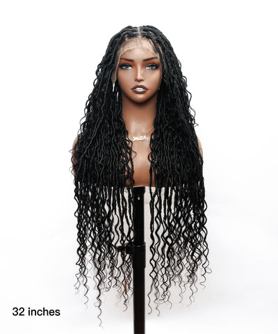 JALIZA 32 inch Black Boho Locs Braids HD Lace Frontal Braided Wig (Mannequin - Front View)