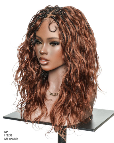 Michelle - Salon-Style Glueless Miracle Braided Wig Pre-Bleached Swiss HD Full Lace Boho Box Braids Bora Bora Human Hair Body Wave Curls