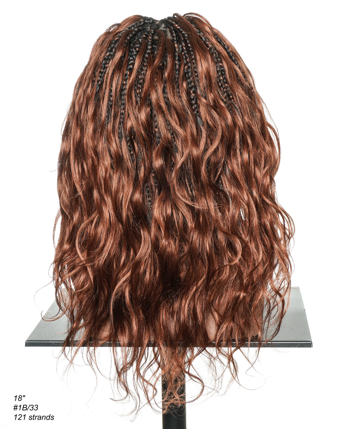 Michelle - 18" New Colors #33 Dark Auburn Brown Human Hair Body Wave Curls Pre Bleached HD Full Lace Knotless Boho Box Braided Wig