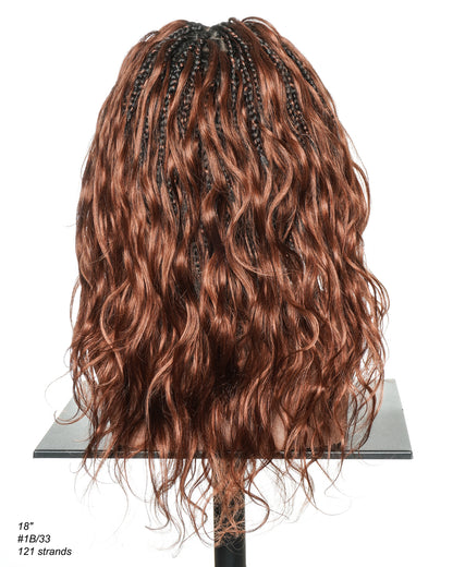 Michelle - 18" New Colors #33 Dark Auburn Brown Human Hair Body Wave Curls Pre Bleached HD Full Lace Knotless Boho Box Braided Wig