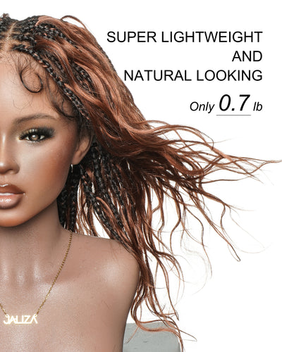 Michelle - Dark Auburn Brown Color #33 Glueless Human Hair Body Wave Curls Pre Bleached HD Full Lace Knotless Boho Box Braided Wig