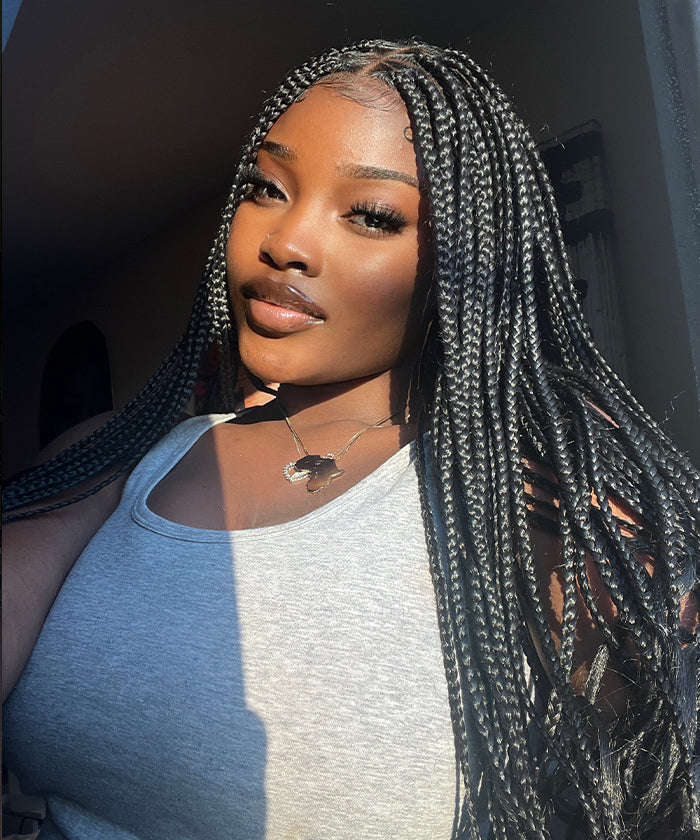 36" Small Triangle Knotless Box Braids with Curly Ends 5