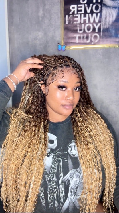 Solana - Human Hair Lace HD Full Lace Blend Color 1B 30 27 613 Human Hair Boho Style Boho Box Braided Wig