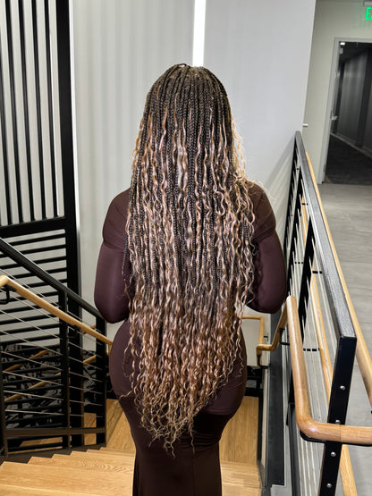 Essential Choice - Human Hair Boho Curls HD Full Lace Knotless Boho Box Braided Wig