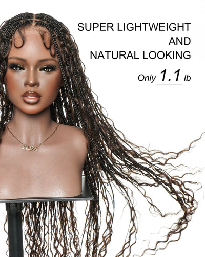 Custom Design Human Hair Deep Wave Boho Braided Wig - 121 Strands