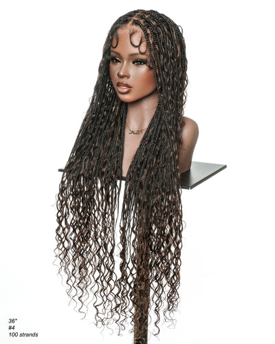Custom Design Human Hair Deep Wave Boho Braided Wig - 121 Strands