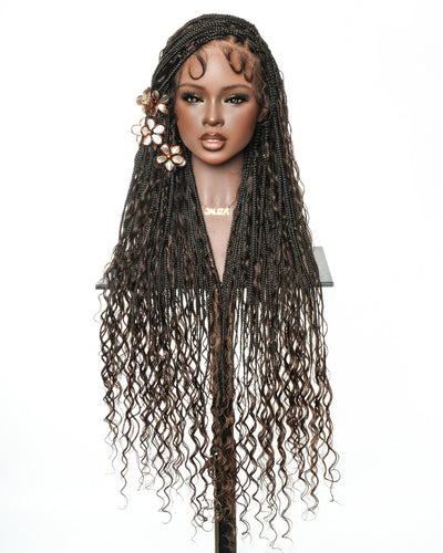 Custom Design Human Hair Deep Wave Boho Braided Wig - 121 Strands