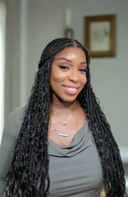 Essential Choice - Human Hair Boho Curls HD Full Lace Knotless Boho Box Braided Wig