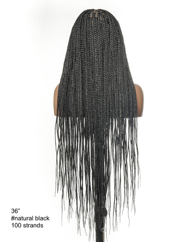36" Pre Bleached Human Hair Swiss HD Lace Lightweight Knotless Box Braided Wig 100 Strands