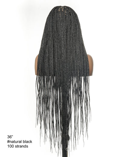 36" Pre Bleached Human Hair Swiss HD Lace Lightweight Knotless Box Braided Wig 100 Strands