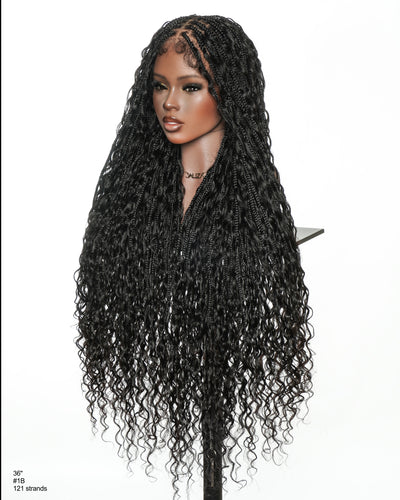 Amanda - Ultra-Dense Pre Bleached Swiss HD Lace Human Hair Curls Knotless Boho Box Braided Wig
