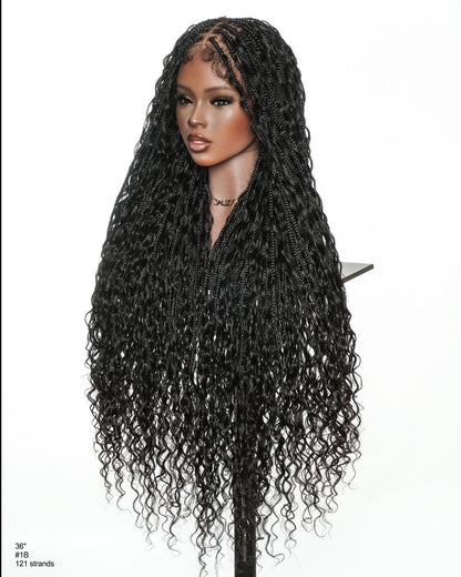 36" Ultra-dense HD Pre Bleached Human Hair Lace Knotless Boho Box Braided Wig