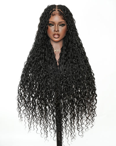 Amanda - Ultra-Dense Pre Bleached Swiss HD Lace Human Hair Curls Knotless Boho Box Braided Wig