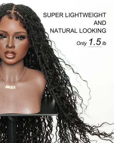 Amanda - Ultra-Dense Pre Bleached Swiss HD Lace Human Hair Curls Knotless Boho Box Braided Wig