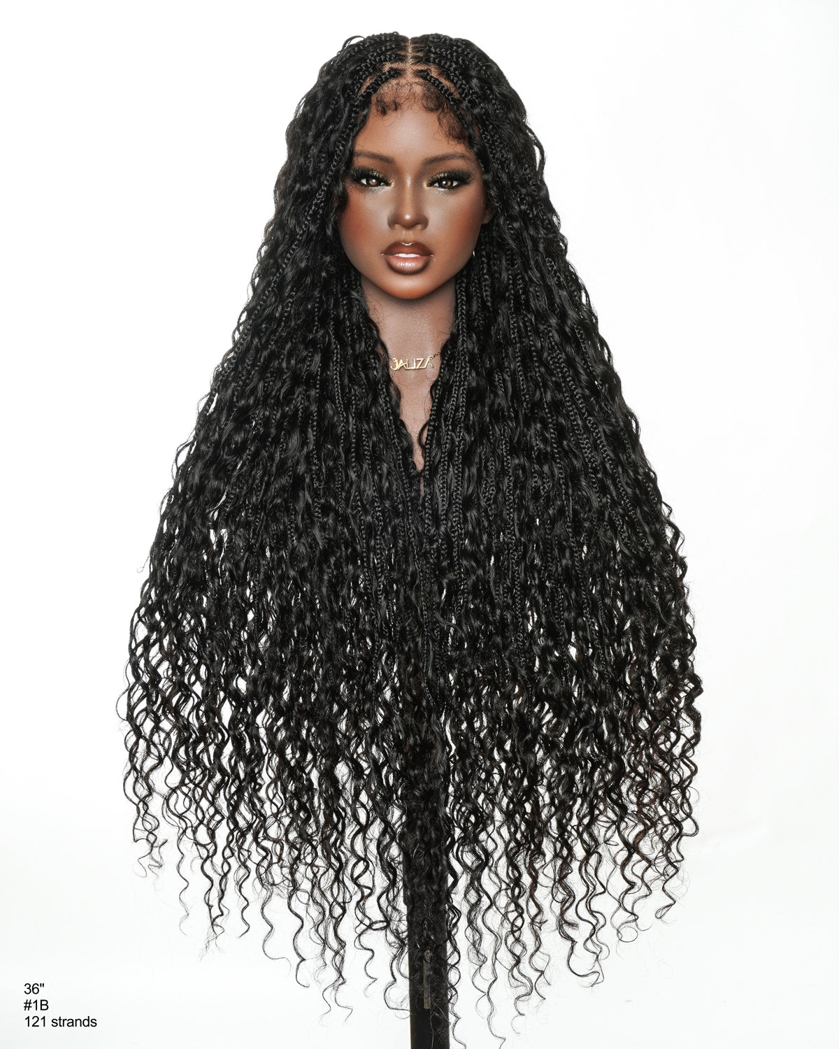 36" Ultra-dense HD Pre Bleached Human Hair Lace Knotless Boho Box Braided Wig