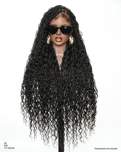 Amanda - Ultra-Dense Pre Bleached Swiss HD Lace Human Hair Curls Knotless Boho Box Braided Wig