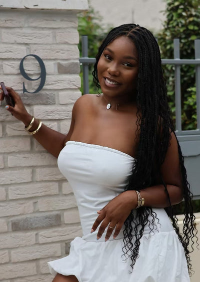 36" boho box braided wig in 1B color