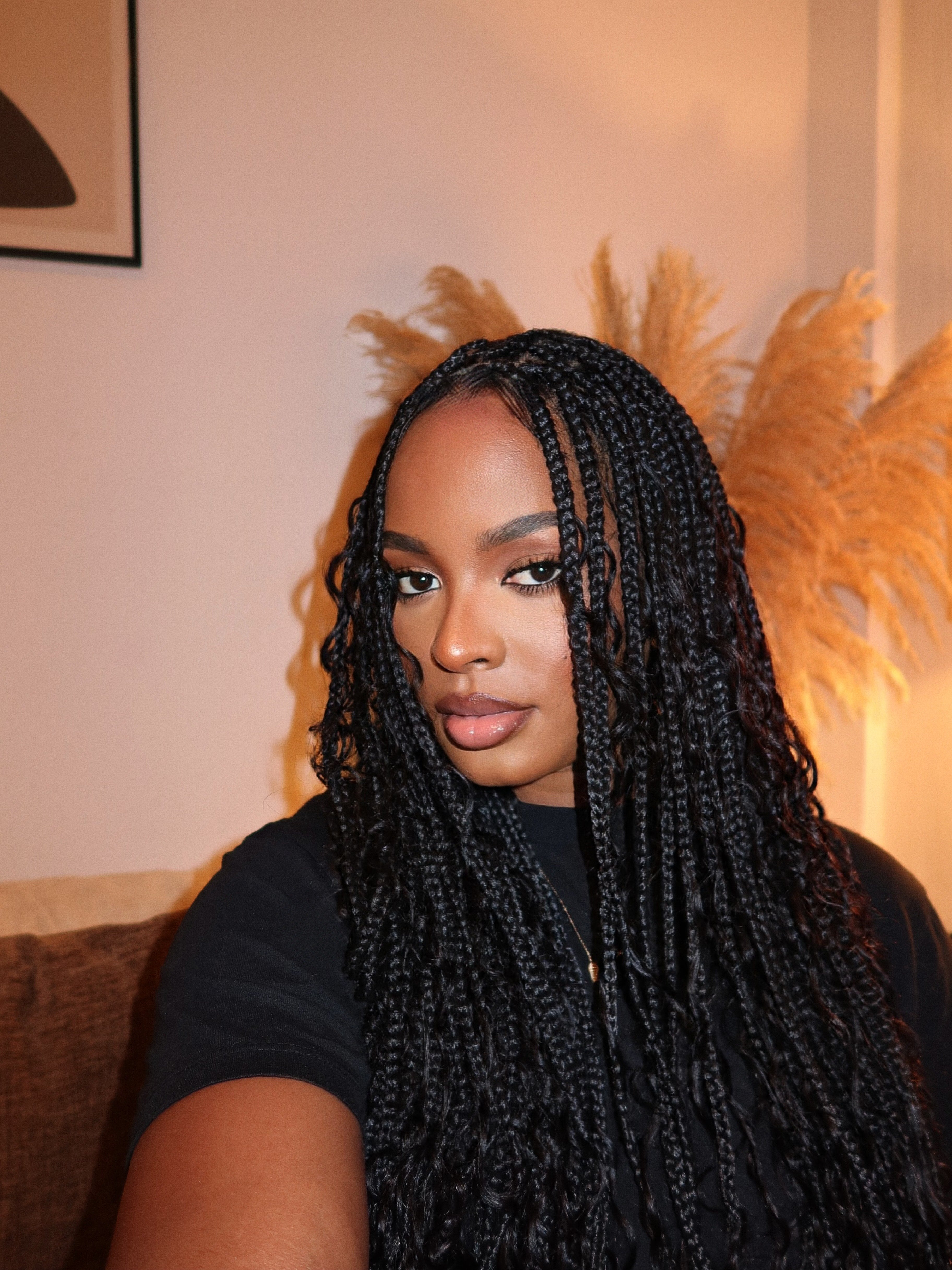 12"-36" Human Hair Deep Wave Curls Pre Bleached Knotless HD Full Lace Boho Box Braided Wig