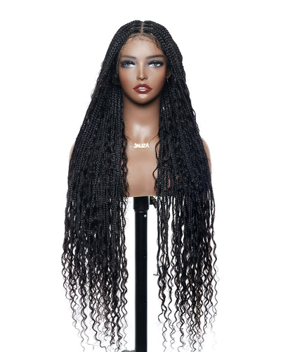 Custom Design Human Hair Deep Wave Boho Braided Wig - 121 Strands