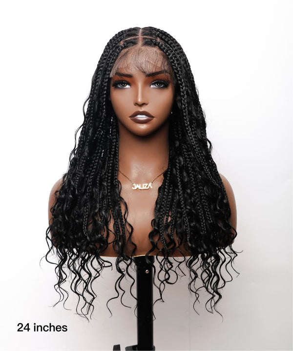 Glueless Boho Style Knotless Box Braided Wig 24" 5x7 HD Lace 79 Strands - Human Baby Hair