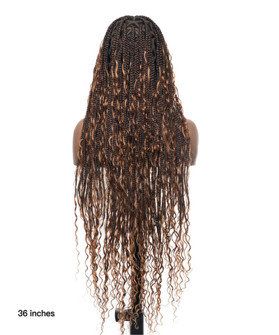 Clearance Item - Triangle Base HD Full Lace Human Hair Boho Curls Knotless Boho Box Braided Wig 36"