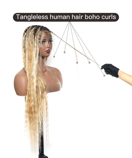 Human Hair Super Boho Color #27/613 Pre Bleached Human Hair Lace Knotl ...