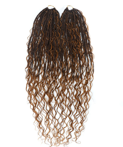 24" Pre Looped Crochet Boho Box Braids With Deep Wave Human Hair Curls - 80 Strands/Pack