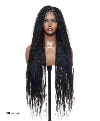 36" Wet & Wavy Human Hair Boho Curls HD Lace Tangleless Super High Density Knotless Boho Box Braided Wig