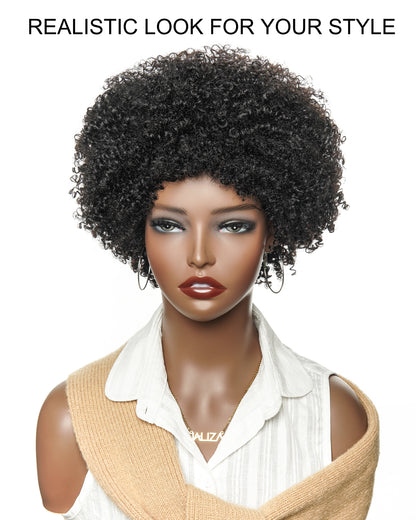 8" 250 Density Glueless 100% Virgin Human Hair Afro Curly Bob Wig