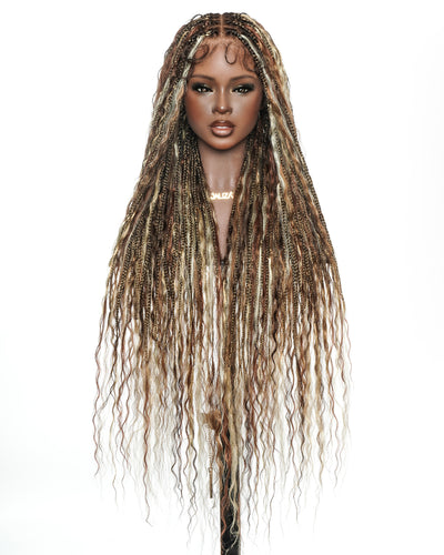 36" Balayage Color 4-27-30-613-35 Wet & Wavy Boho Box Braided Wig