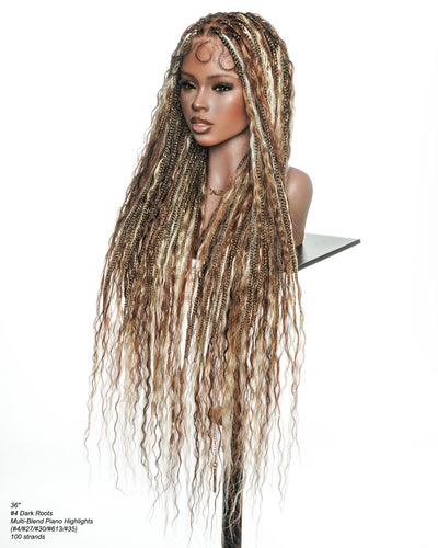 36" Balayage Color 4-27-30-613-35 Wet & Wavy Boho Box Braided Wig