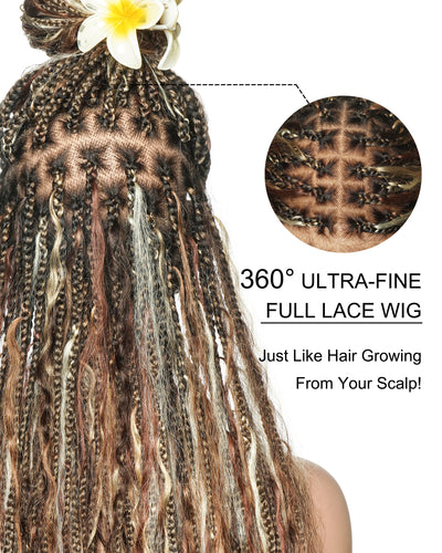 36" Balayage Color 4-27-30-613-35 Wet & Wavy Boho Box Braided Wig