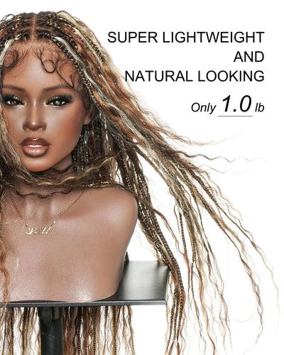 36" Balayage Color 4-27-30-613-35 Wet & Wavy Boho Box Braided Wig
