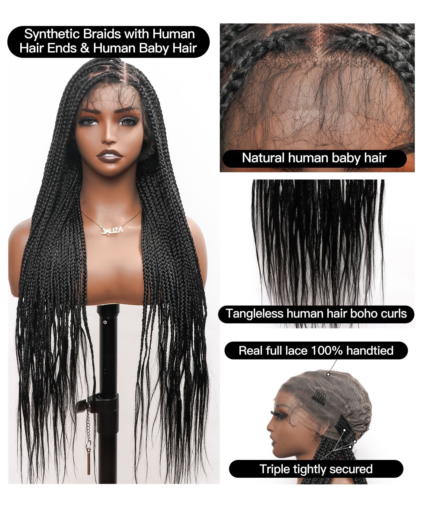 uBraids Knotless Box Braided Wig 36" Full Hand-tied 79 Strands