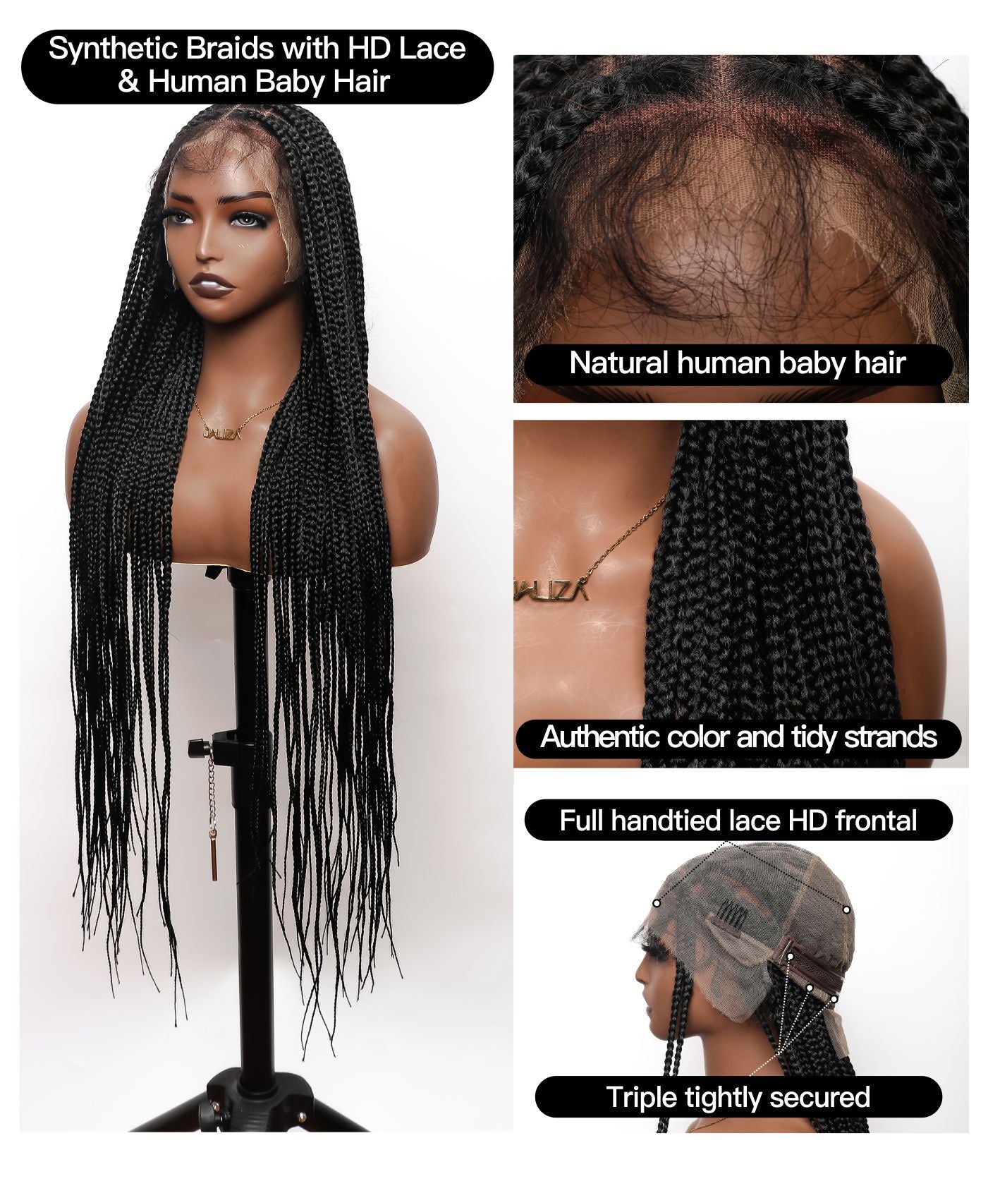 uBraids Knotless Box Braided Wig 36" Full Hand-tied 79 Strands